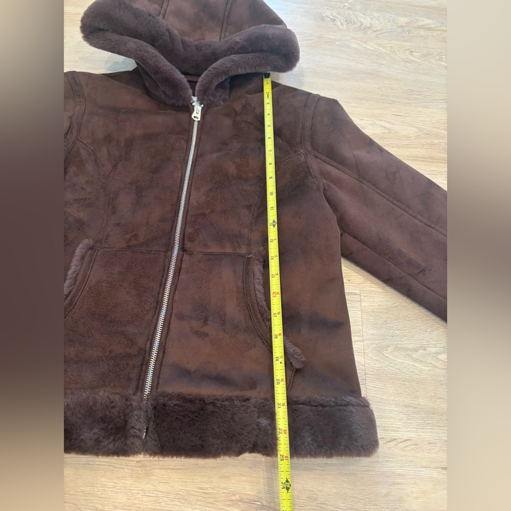 Hollister Faux Fur-Lined Faux Shearling Hooded Jacket Espresso Brown Women’s M - Picture 5 of 6